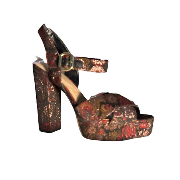 ALDO Floral Paisley and Gold Brocade Chunky 5" Heels Open Toe‎ Shoes Size 10 - Picture 3 of 9
